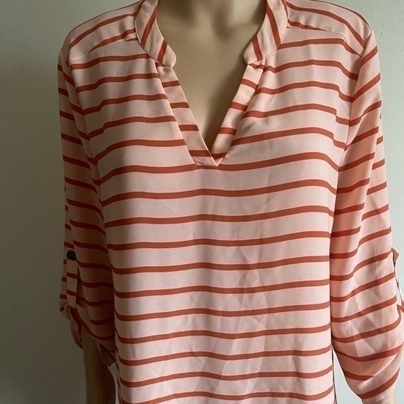 DE Collection Orange Striped VNeck 3/4 Sleeve Blouse - Picture 4 of 12